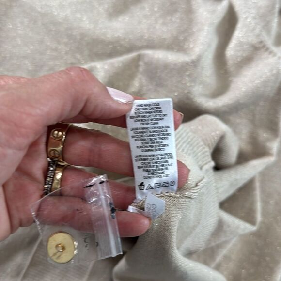 Calvin Klein women’s sweater Beige Tan Gold Shimmer Mock Neck Medium Long Sleeve - Picture 11 of 11